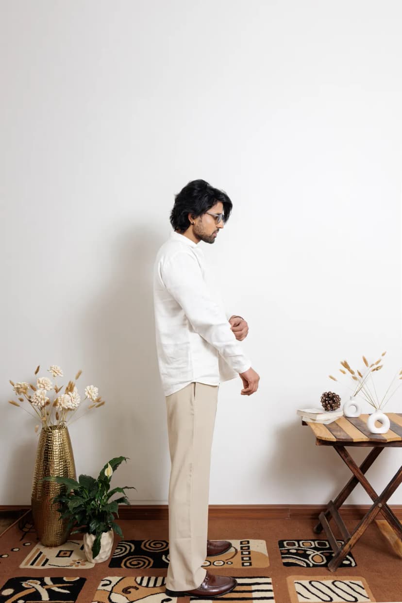 Cloud White Linen Breeze Kurta Shirt alternate view