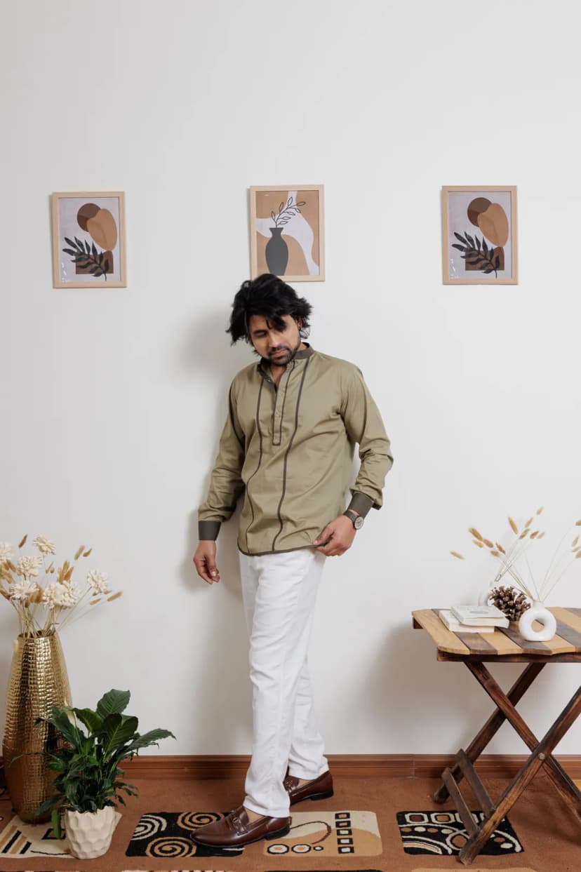 Olive Edge Kurta Shirt alternate view