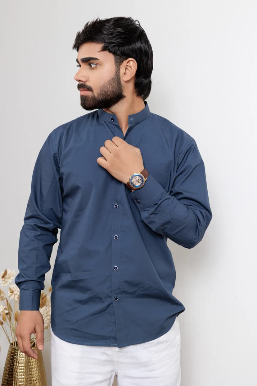 Urban Teal Mandarin Cotton Shirt alternate view