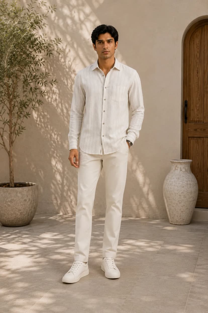 Off White Striped Cotton Linen Shirt