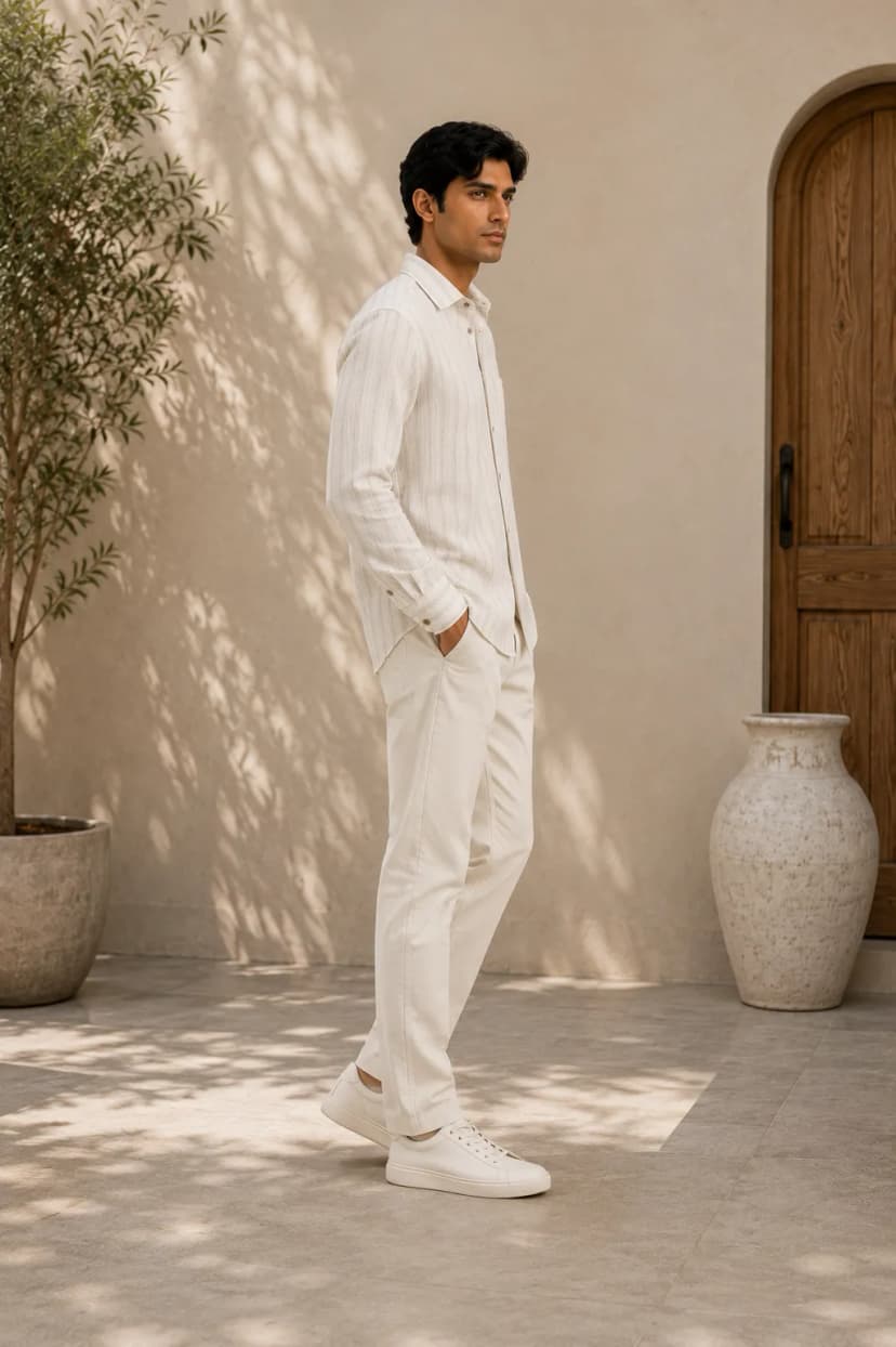 Off White Striped Cotton Linen Shirt alternate view
